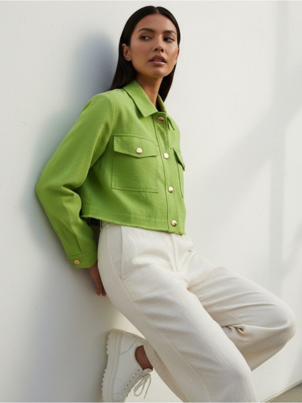 Joie Green Button Up Cropped Jacket Shirt Size Small EUC